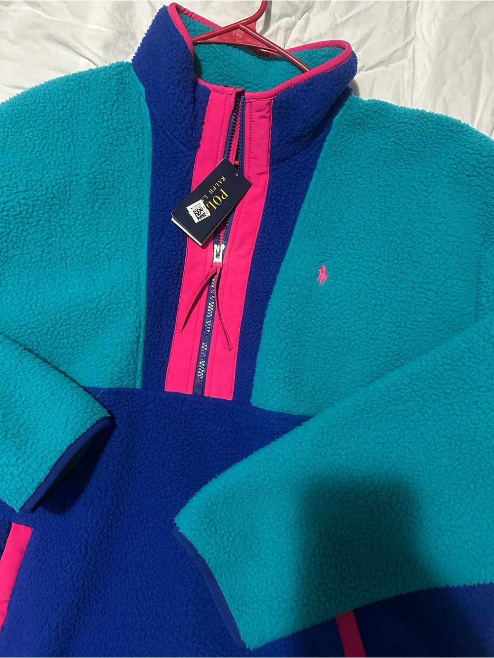 Polo by Ralph Lauren Teal, Royal Blue & Hot Pink Fleece Pullover